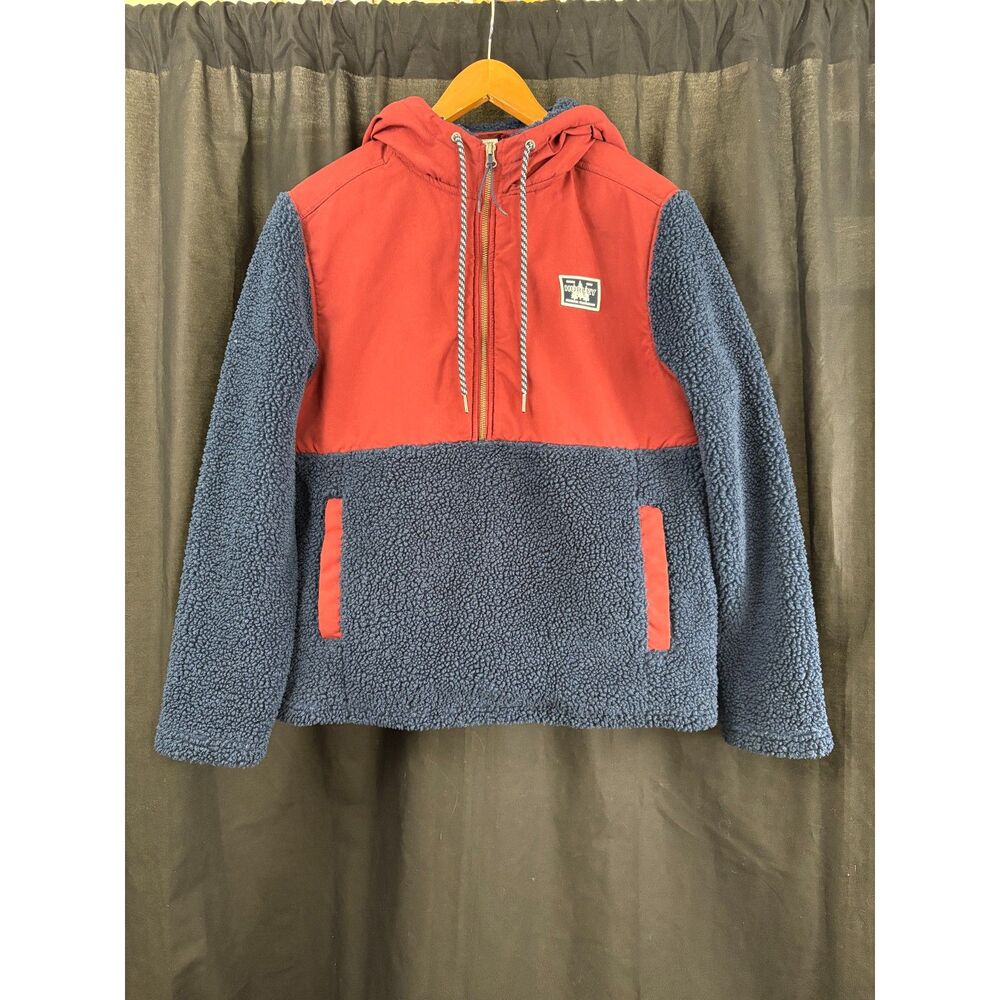 Hurley Men's Sherpa Fleece Hoodie Jacket S Red Navy Half Zip Pullover